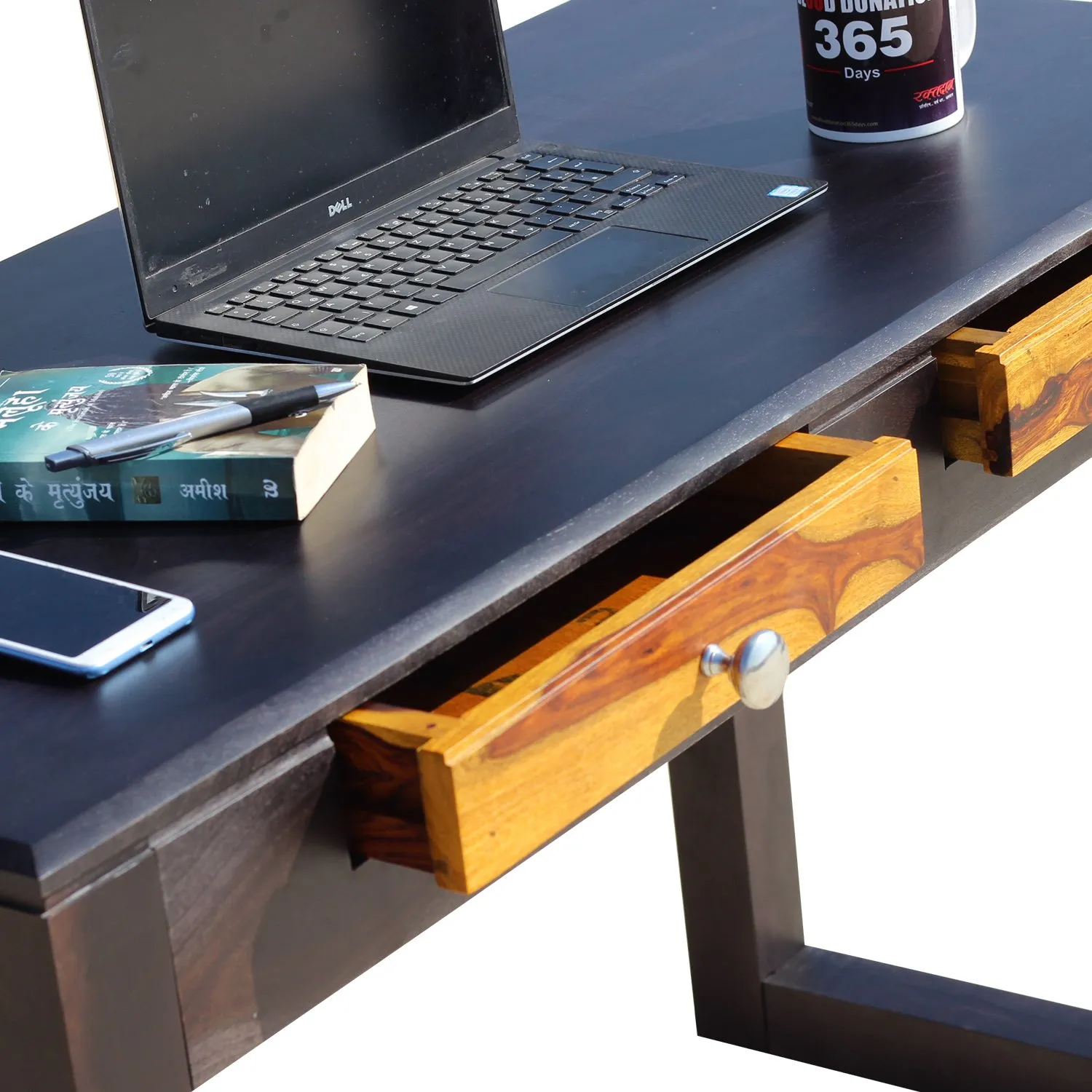 Royal Finish Two Drawer Pecan Minimal Study Table in Funriture Sheesham Wood wooden study table image 7