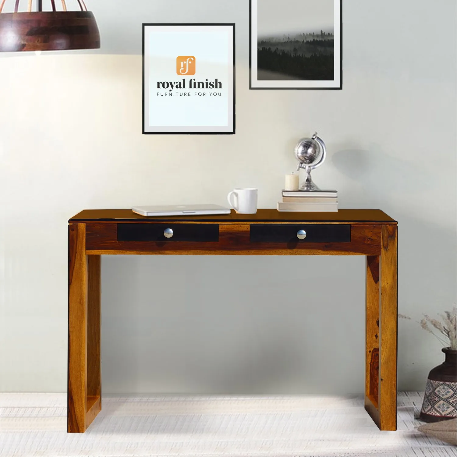 Royal Finish Two Drawer Picasso Minimal Study Table in Funriture Sheesham Wood