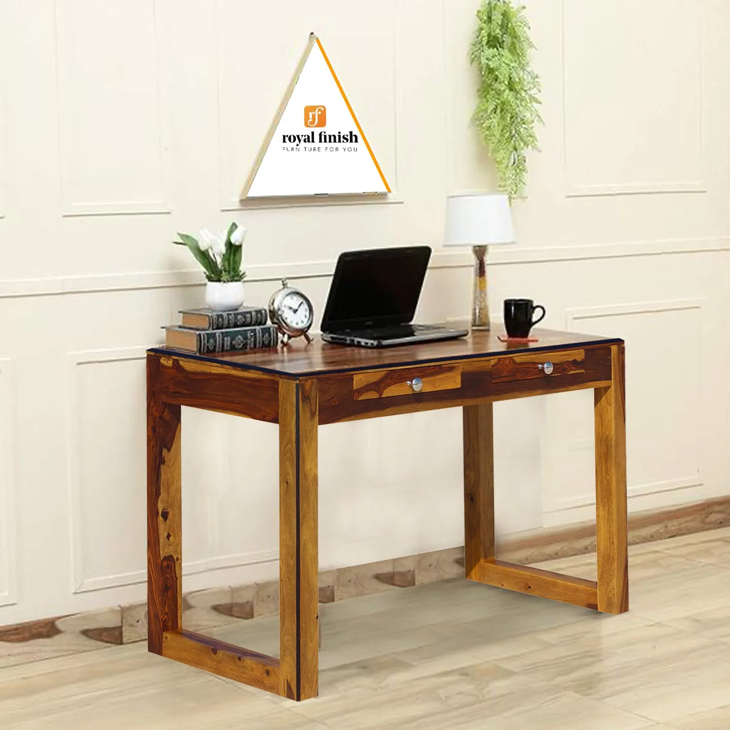 Royal Finish Two Drawer Vexo Minimal Study Table in Funriture Sheesham Wood