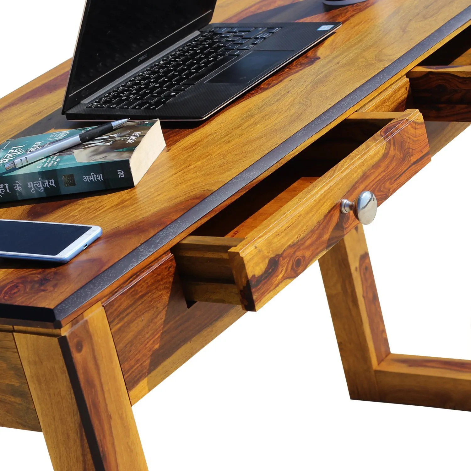 Royal Finish Two Drawer Vexo Minimal Study Table in Funriture Sheesham Wood wooden study table image 7