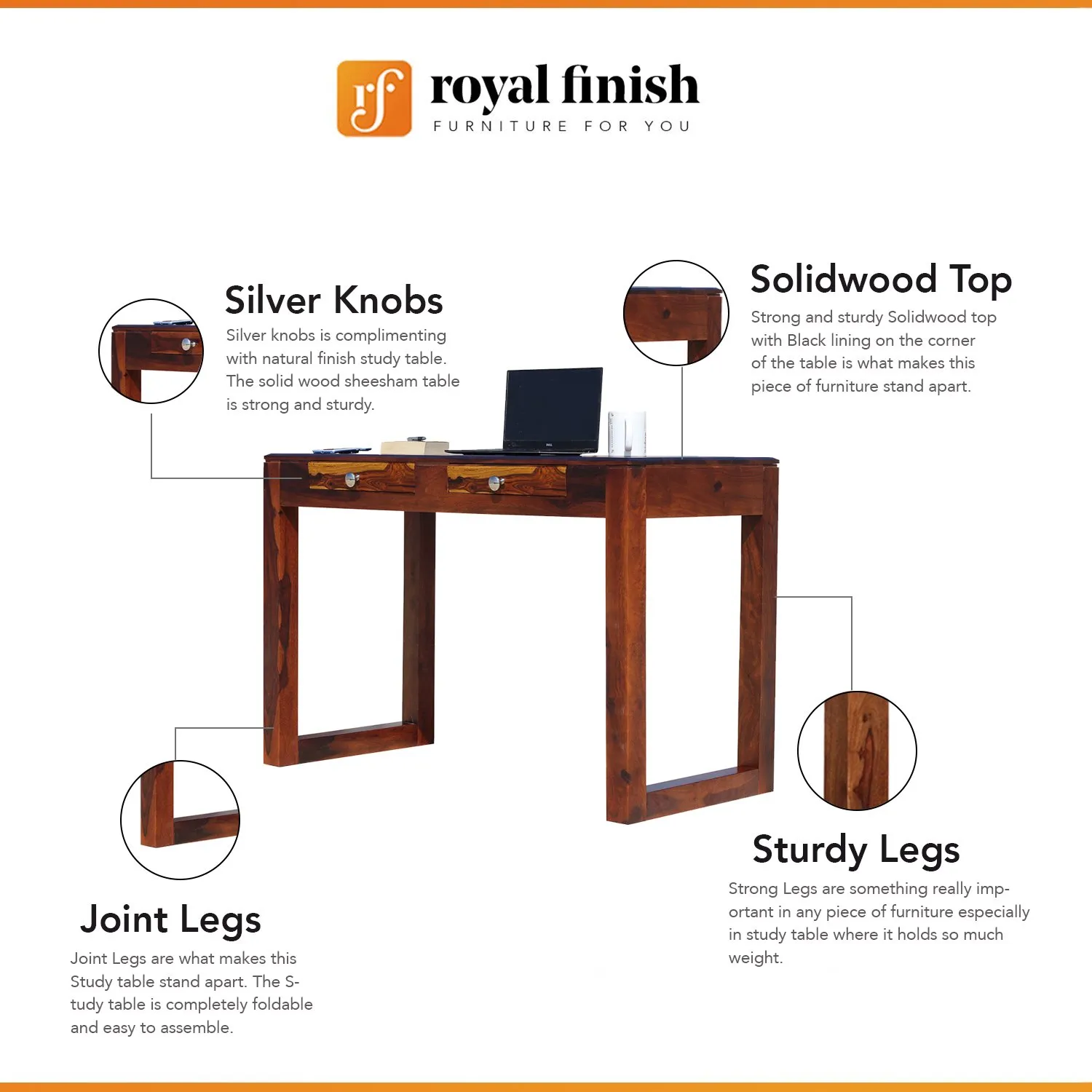 Royal Finish Two Drawer Yesporado Minimal Study Table in Funriture Sheesham Wood wooden study table image 2