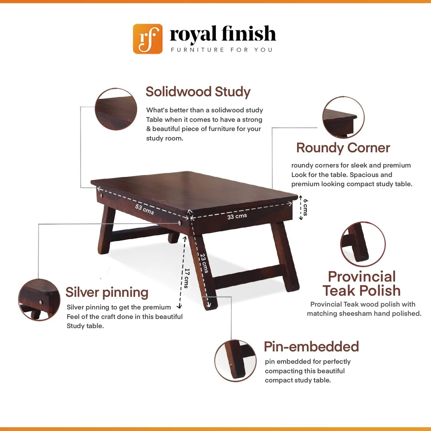 Royal Finish Simpla Morning Natural Finish Foldable Study Table in Sheesh wooden study table image 2