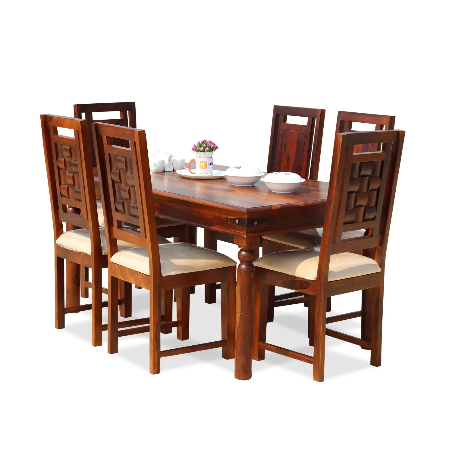 Royal Finish Nivora 6 Seater Dining Set in Natural Furniture Sheesham Wood sheesham dining table image 3