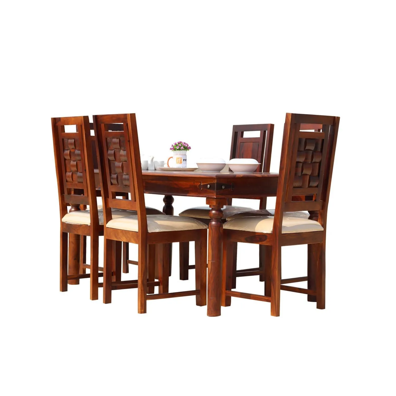 Royal Finish Nivora 6 Seater Dining Set in Natural Furniture Sheesham Wood sheesham dining table image 4