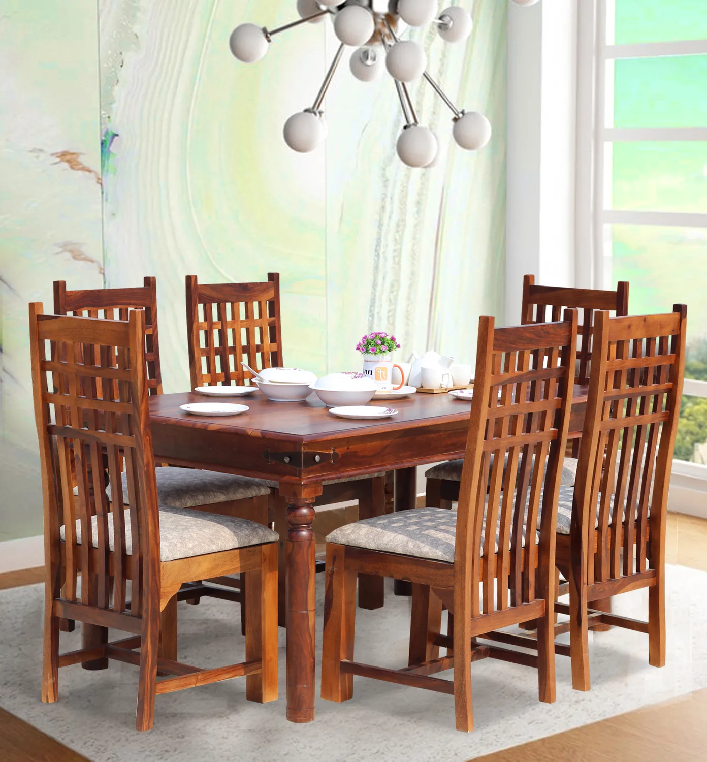 Royal Finish Dali 6 Seater Dining Set in Natural Premium Furniture Sheesham Wood