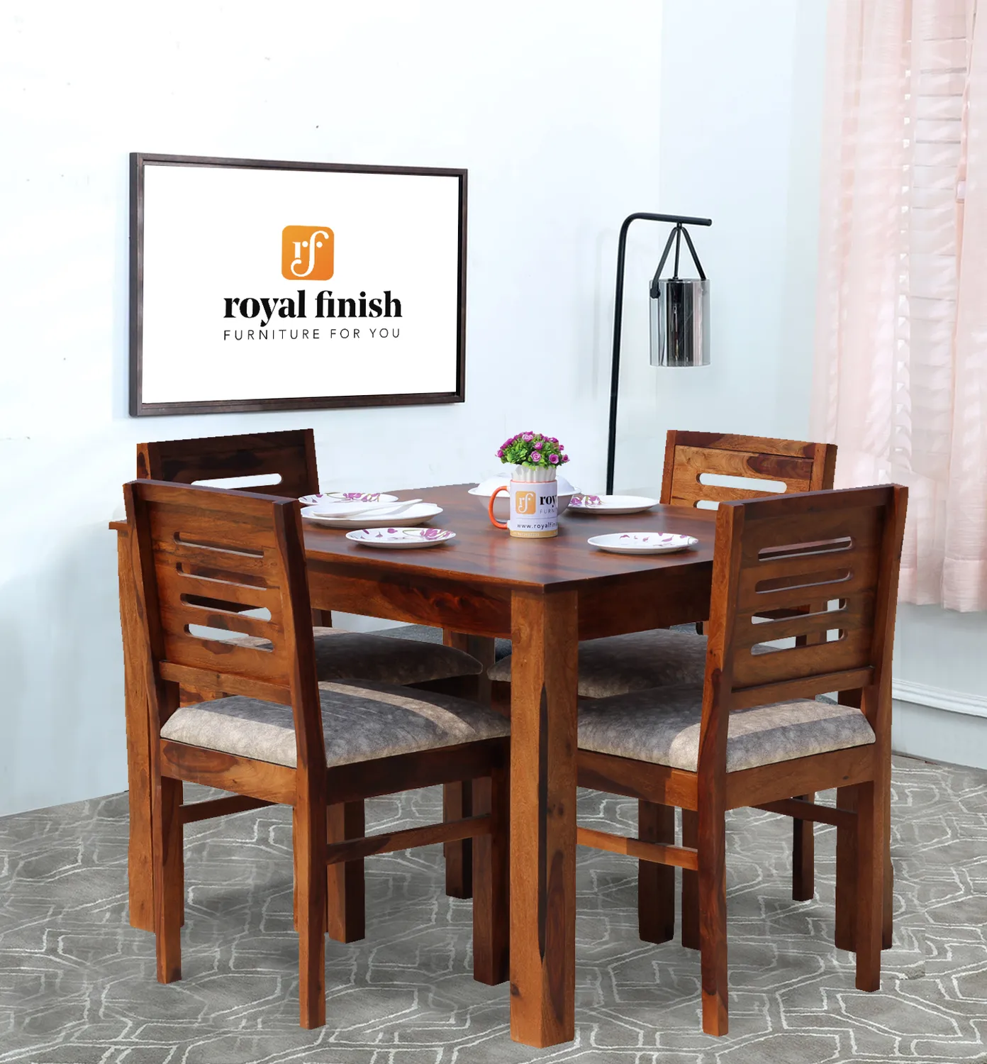Royal Finish Ecko 4 Seater Dining Set in Natural Premium Furniture Sheesham Wood