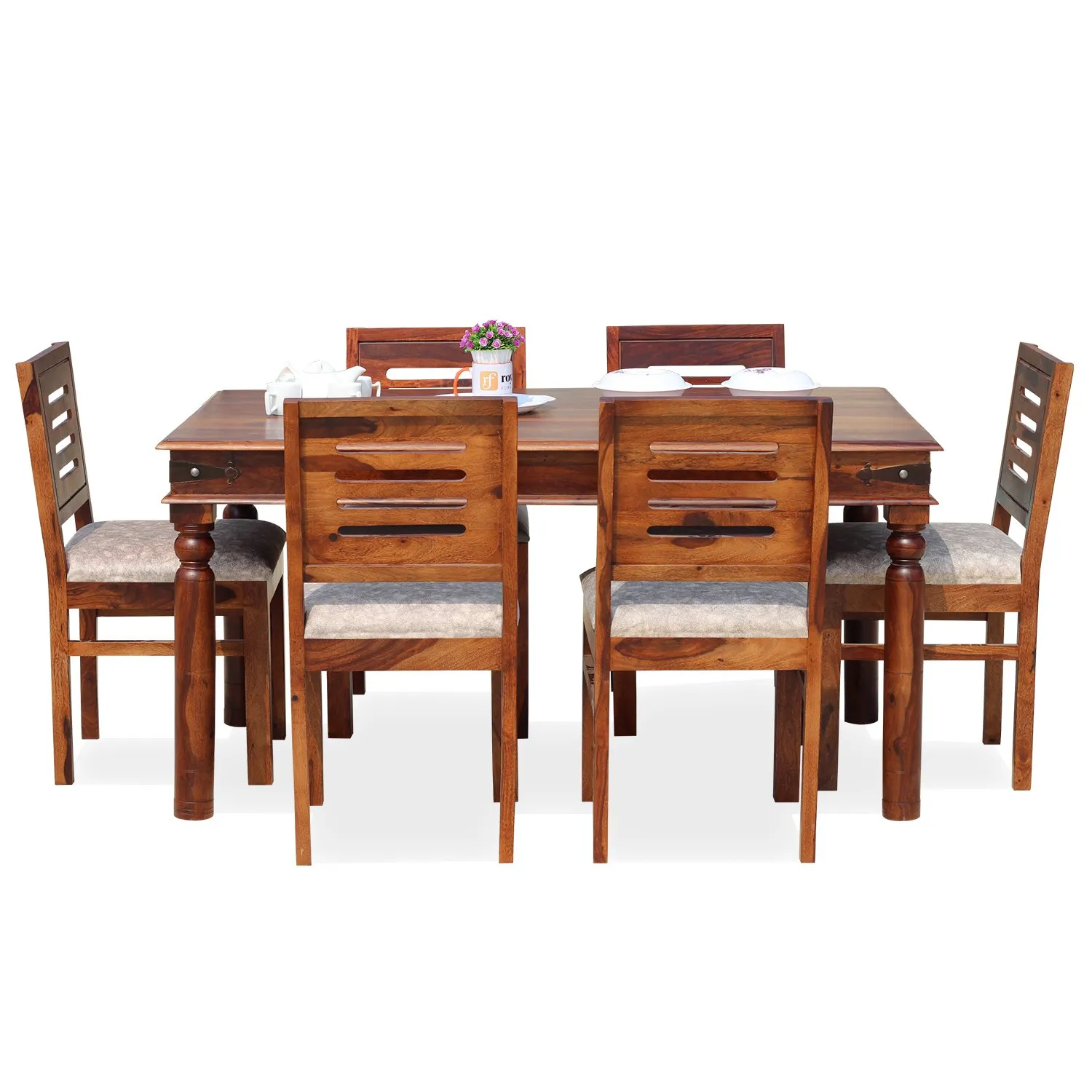 Royal Finish Ecko 6 Seater Classic Dining Set in Natural Furniture Sheesham Wood sheesham dining table image 4