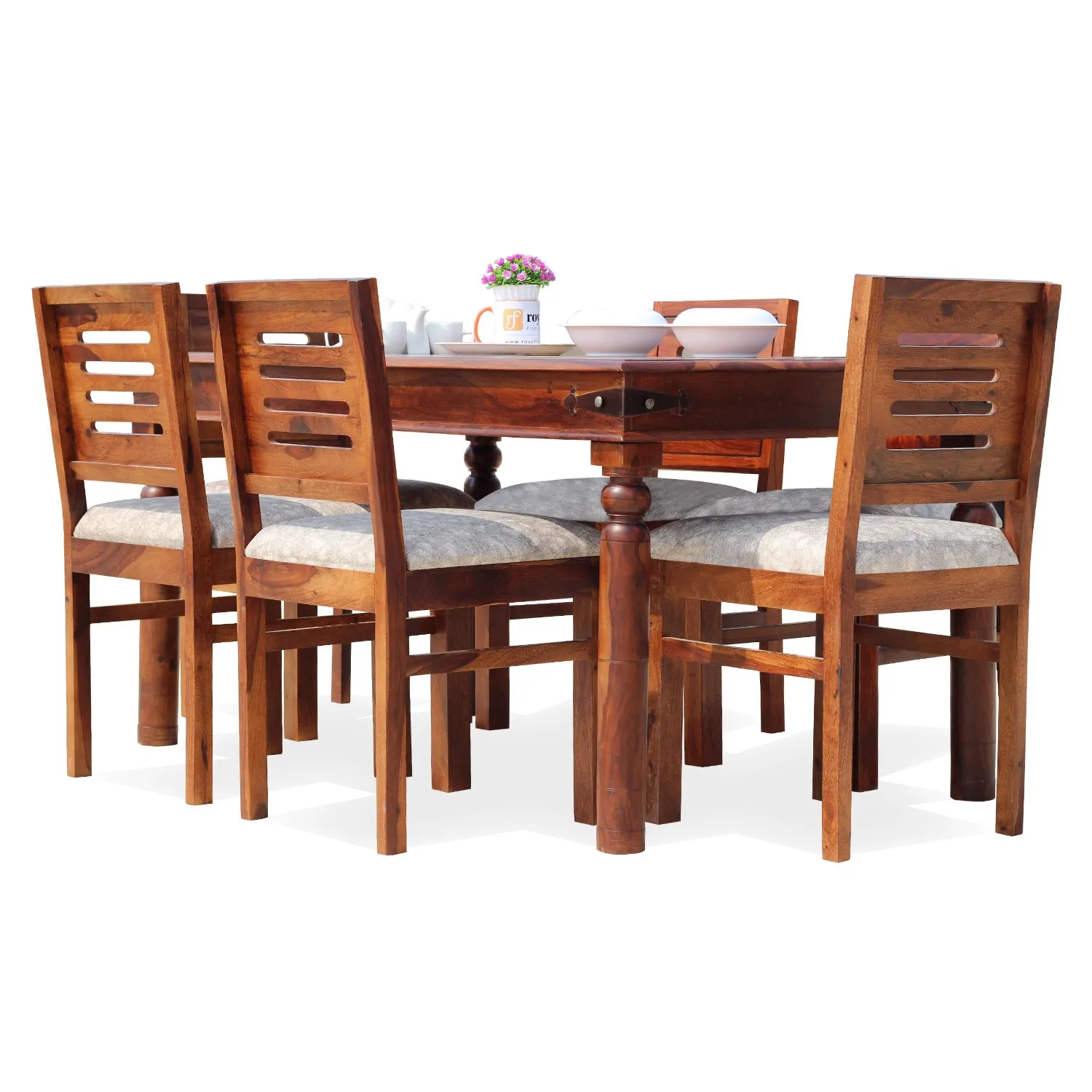 Royal Finish Ecko 6 Seater Classic Dining Set in Natural Furniture Sheesham Wood sheesham dining table image 5