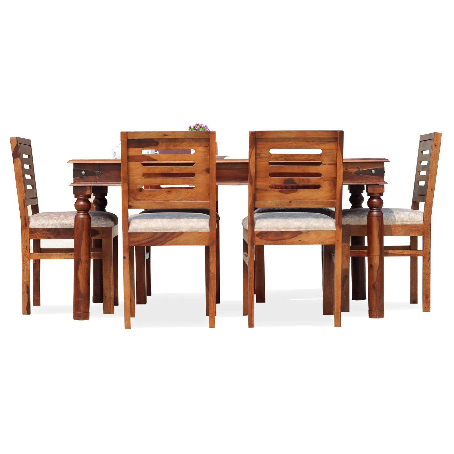 Royal Finish Ecko 6 Seater Classic Dining Set in Natural Furniture Sheesham Wood sheesham dining table image 6