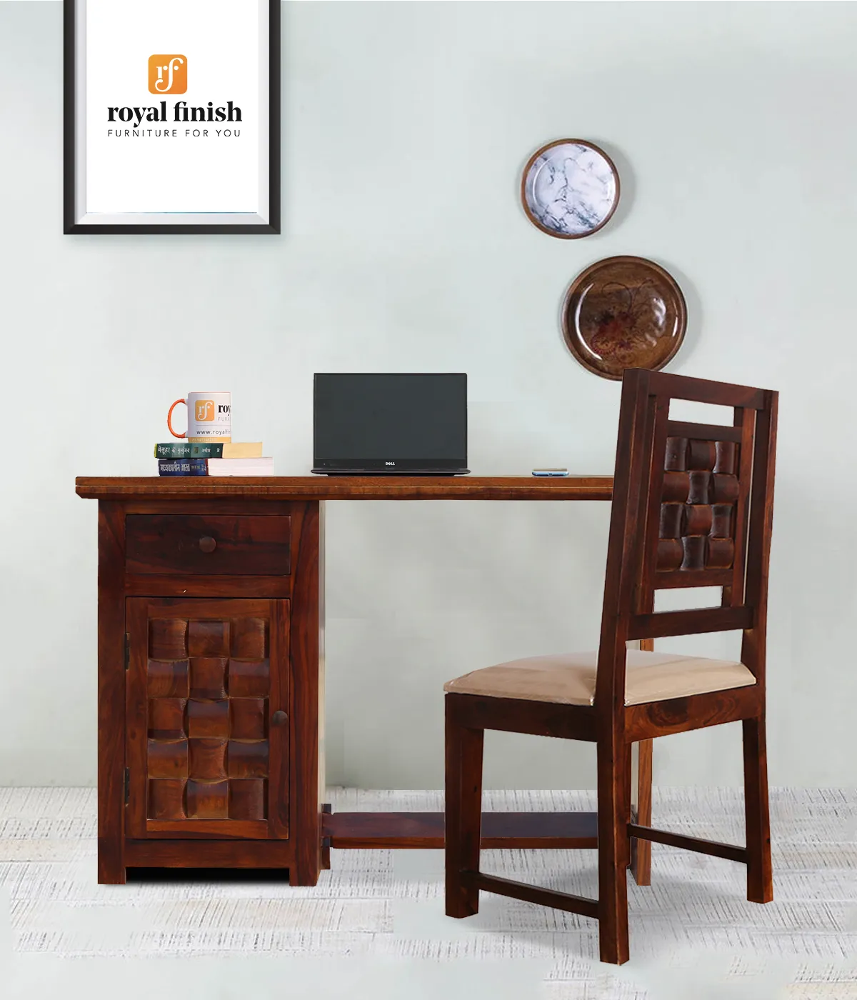 Royal Finish Nivora Study Table with Nivora Chair in Funriture Sheesham Wood