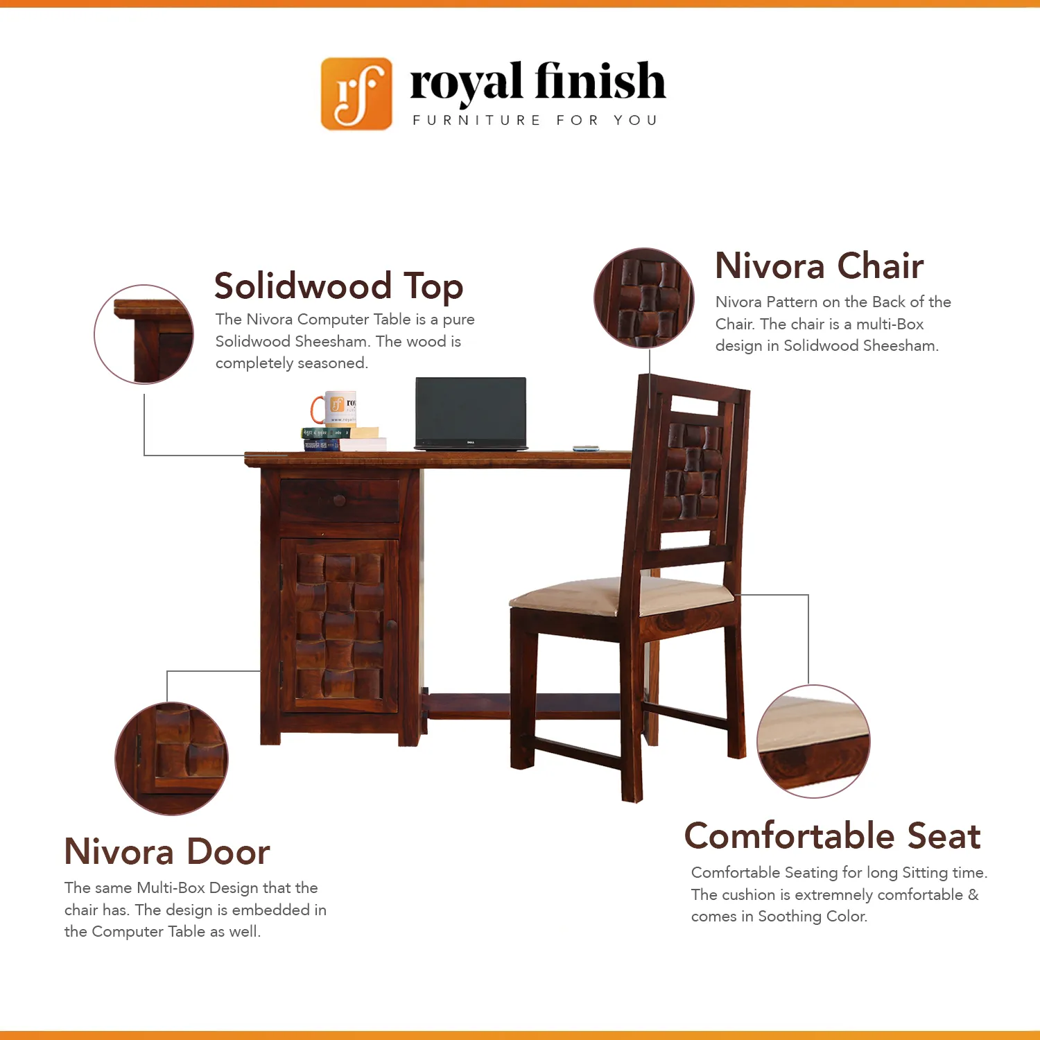 Royal Finish Nivora Study Table with Nivora Chair in Funriture Sheesham Wood wooden study table image 2