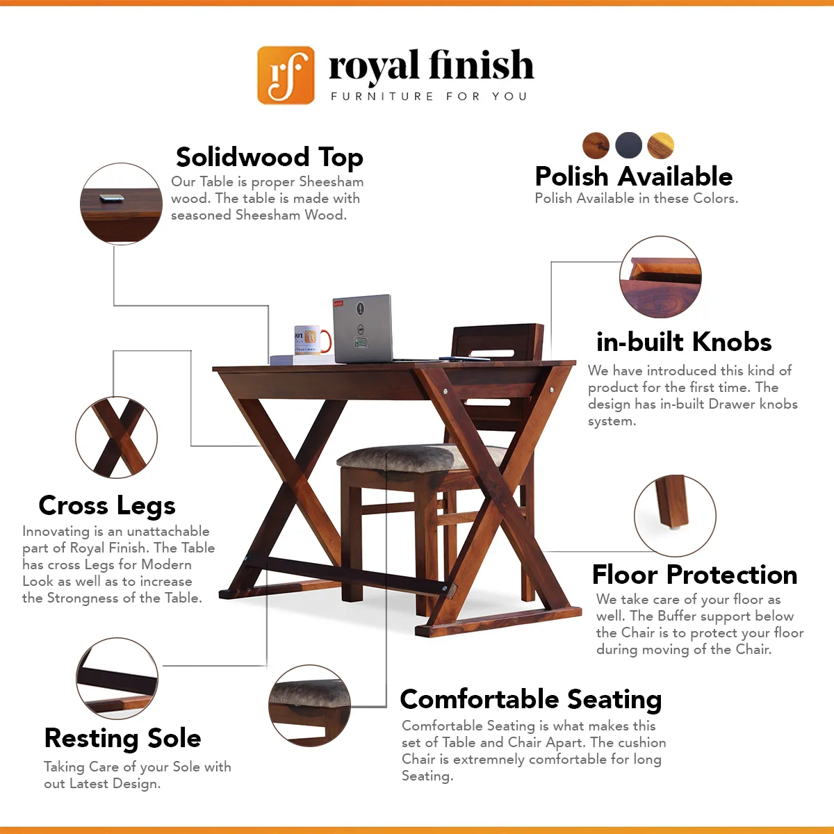 Royal Finish Crozilo Study Table with Capsuliec Chair in Funriture Sheesham Wood wooden study table image 2