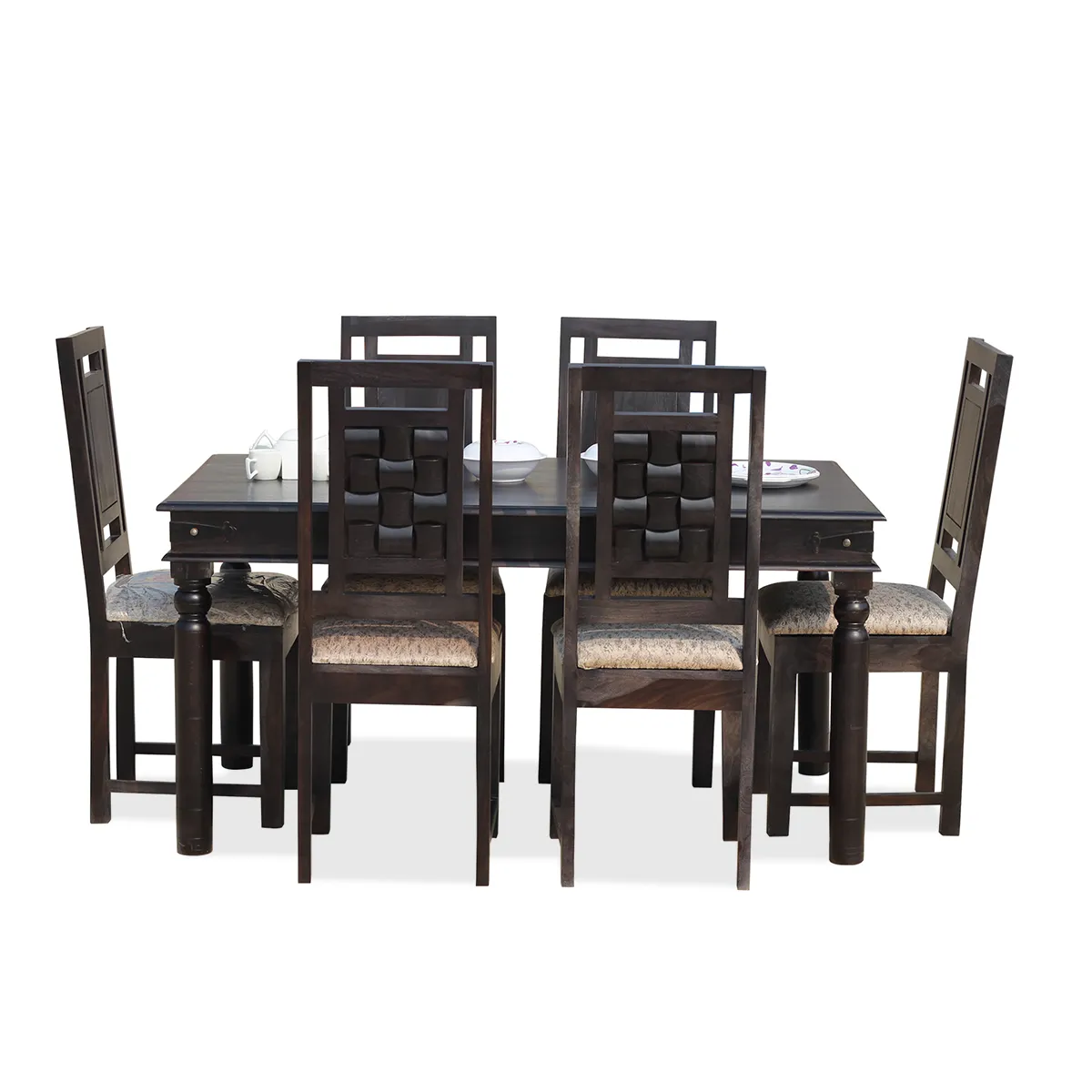 Royal Finish Nivora 6 Seater Dining Set in Carbon Black In Sheesham Wood sheesham dining table image 3