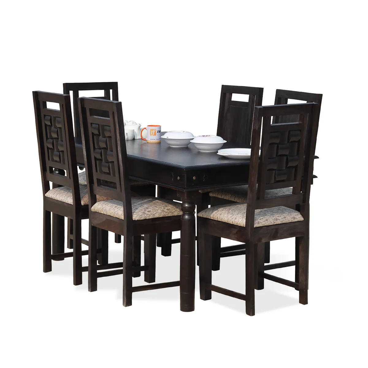 Royal Finish Nivora 6 Seater Dining Set in Carbon Black In Sheesham Wood sheesham dining table image 4