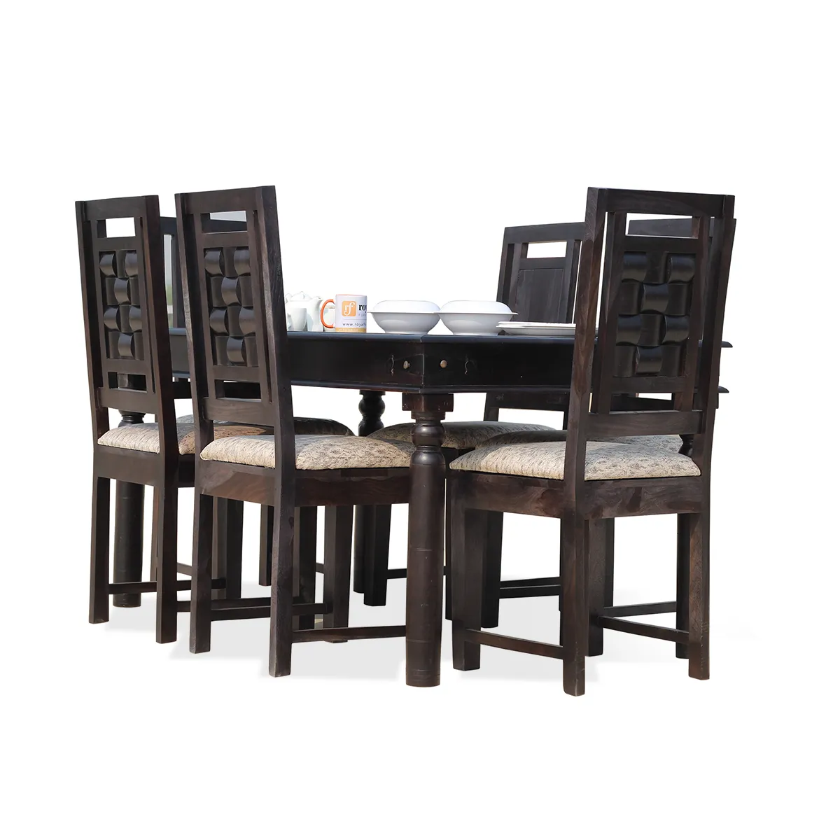Royal Finish Nivora 6 Seater Dining Set in Carbon Black In Sheesham Wood sheesham dining table image 7