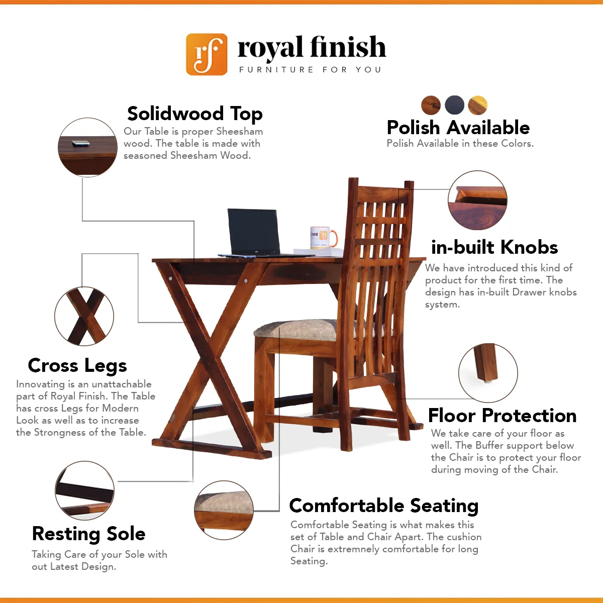 Royal Finish Denkoti Study Table with Dali Chair in Funriture Sheesham Wood wooden study table image 2