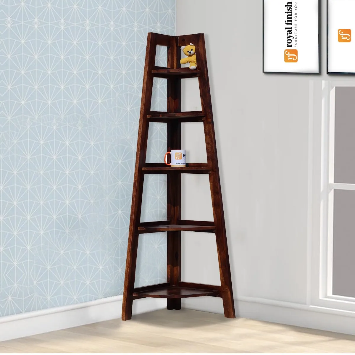 Royal Finish 5 Shelves Assorted Bookshelf in Natural Honey In Sheesham Wood