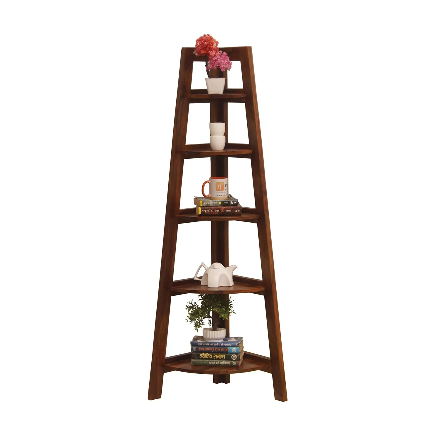 Royal Finish 5 Shelves Assorted Bookshelf in Natural Honey In Sheesham Wood solid wood bookshelf image 3