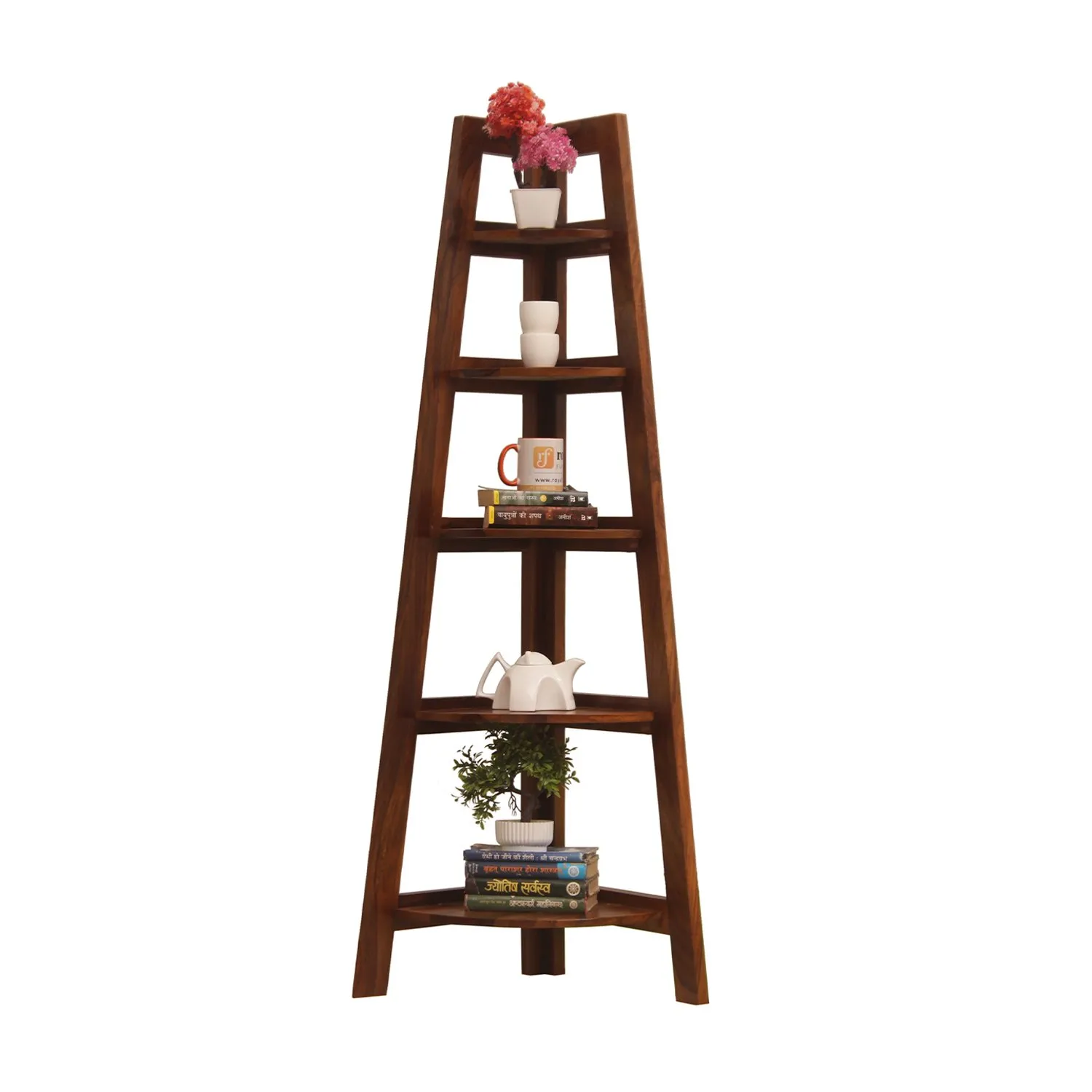 Royal Finish 5 Shelves Assorted Bookshelf in Natural Honey In Sheesham Wood solid wood bookshelf image 5