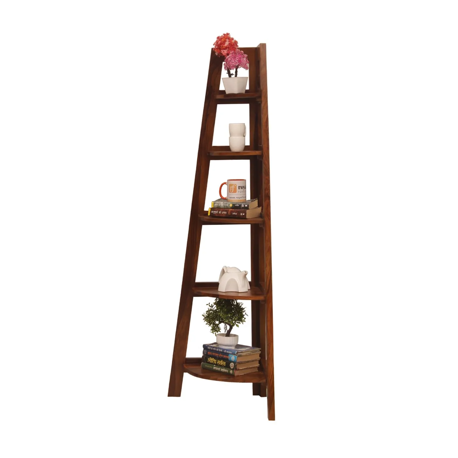Royal Finish 5 Shelves Assorted Bookshelf in Natural Honey In Sheesham Wood solid wood bookshelf image 6