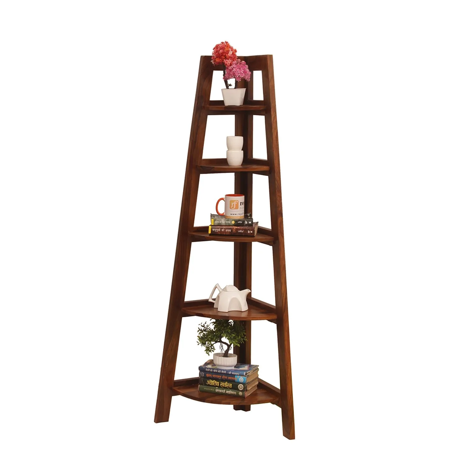 Royal Finish 5 Shelves Assorted Bookshelf in Natural Honey In Sheesham Wood solid wood bookshelf image 7