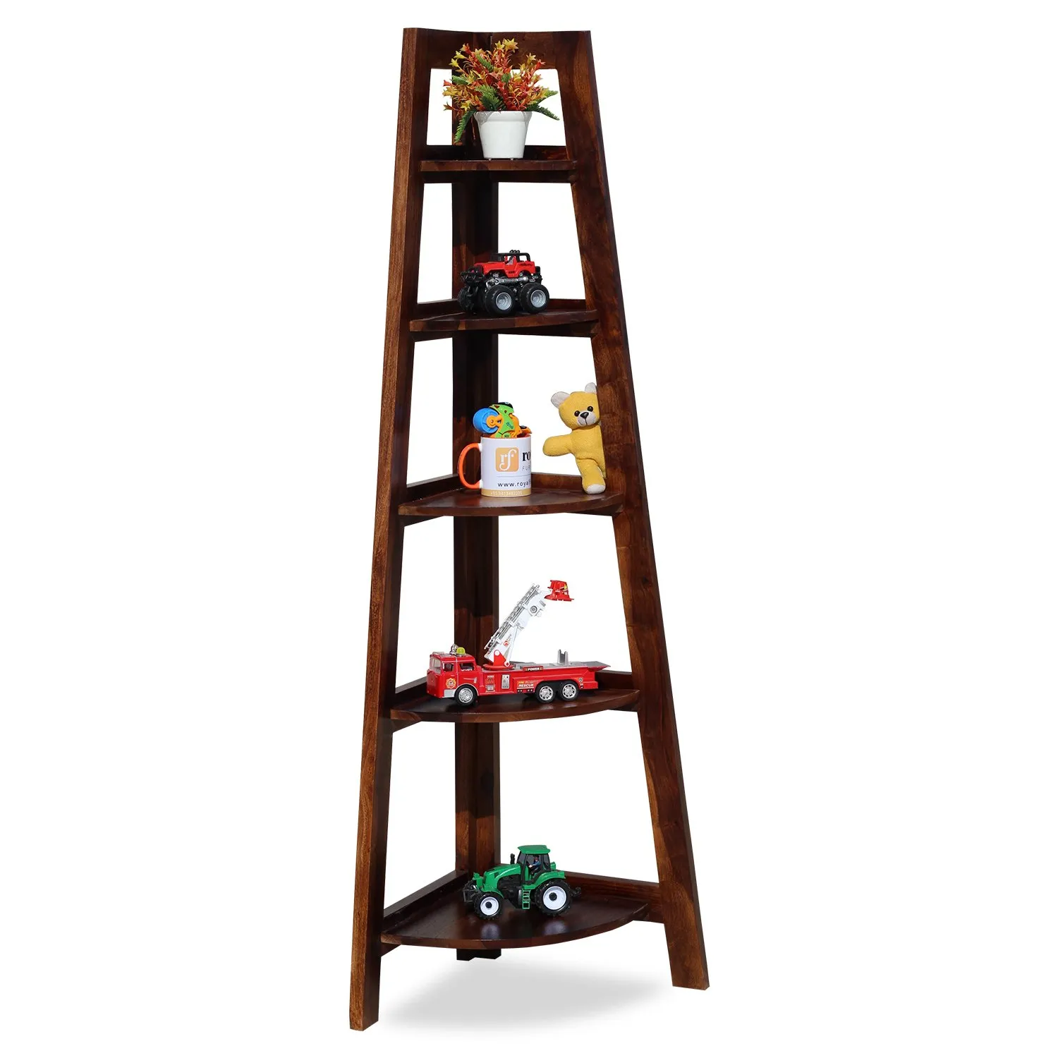 Royal Finish 5 Shelves Assorted Bookshelf in Natural Honey In Sheesham Wood solid wood bookshelf image 8