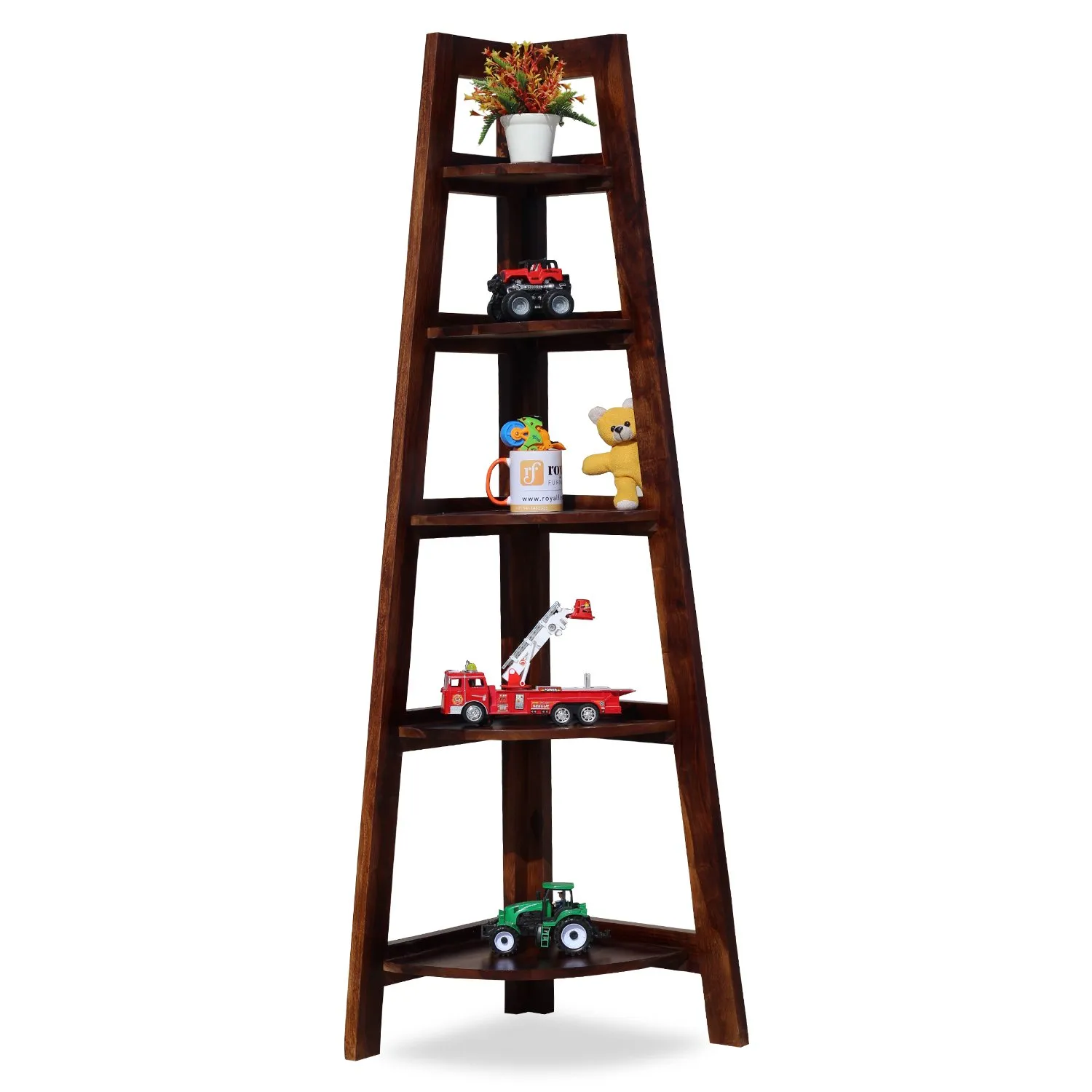 Royal Finish 5 Shelves Assorted Bookshelf in Natural Honey In Sheesham Wood solid wood bookshelf image 9