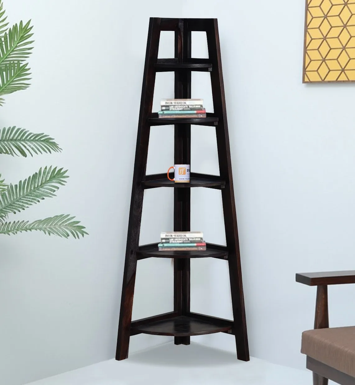 Royal Finish 5 Shelves Assorted Bookshelf in Carbon Black In Sheesham Wood
