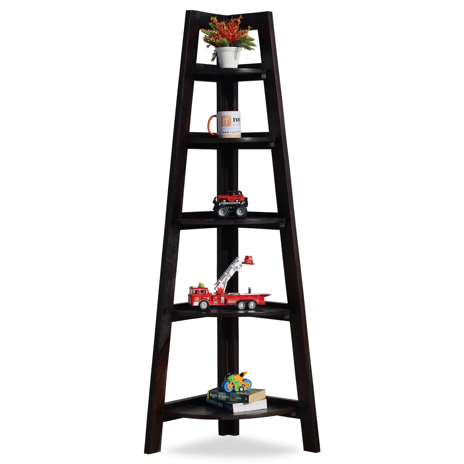 Royal Finish 5 Shelves Assorted Bookshelf in Carbon Black In Sheesham Wood solid wood bookshelf image 5