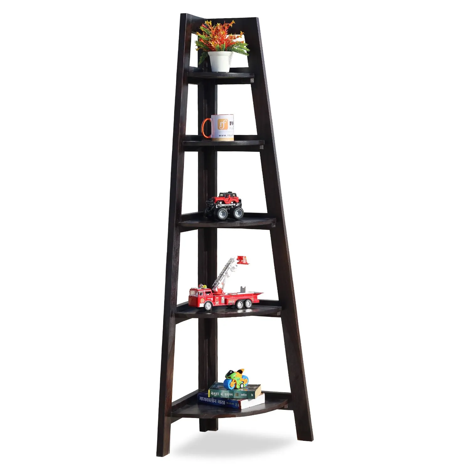 Royal Finish 5 Shelves Assorted Bookshelf in Carbon Black In Sheesham Wood solid wood bookshelf image 7