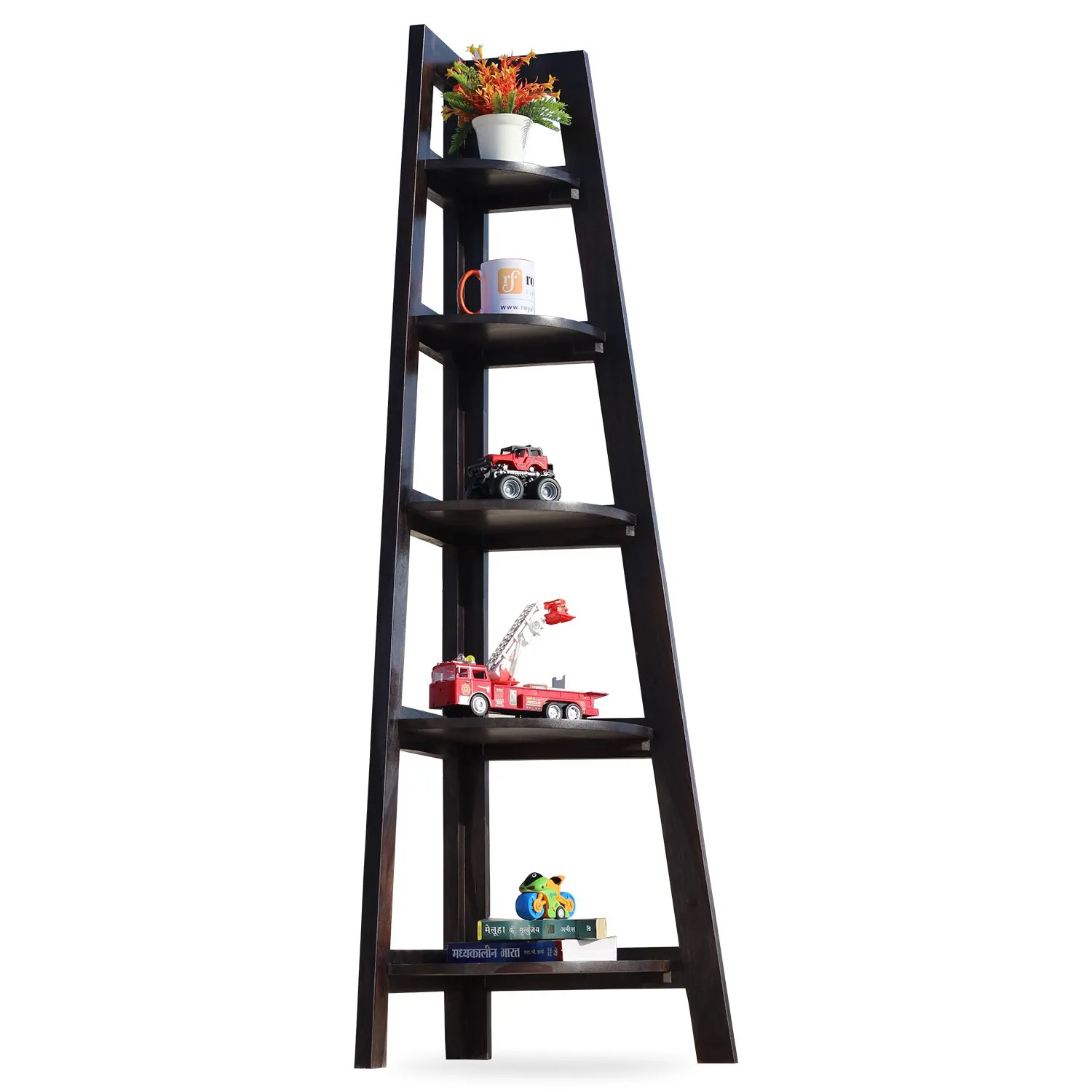 Royal Finish 5 Shelves Assorted Bookshelf in Carbon Black In Sheesham Wood solid wood bookshelf image 8