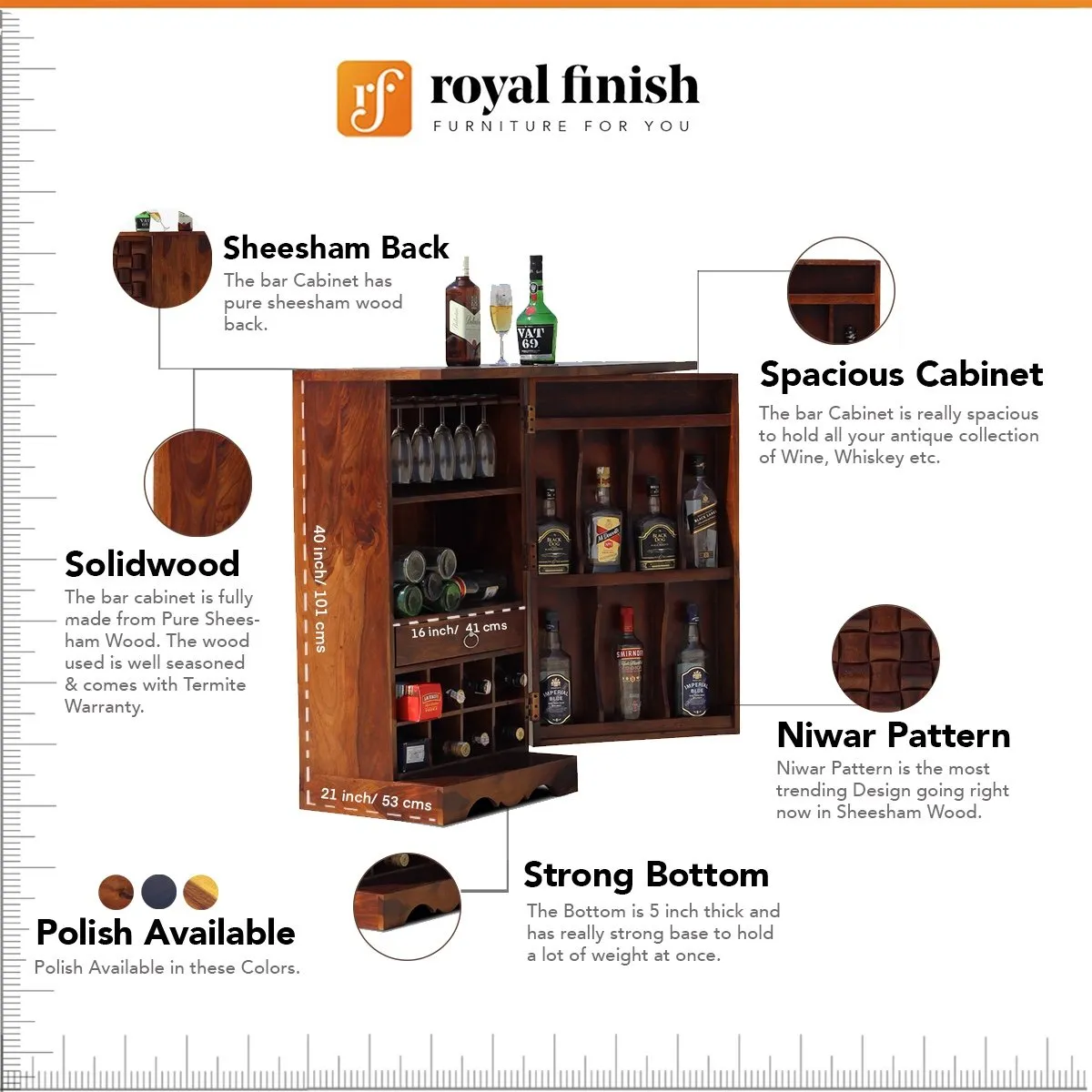 Royal Finish Nivora Bar Cabinate In Premium Quality Sheesham Wood wooden bar cabinet image 2