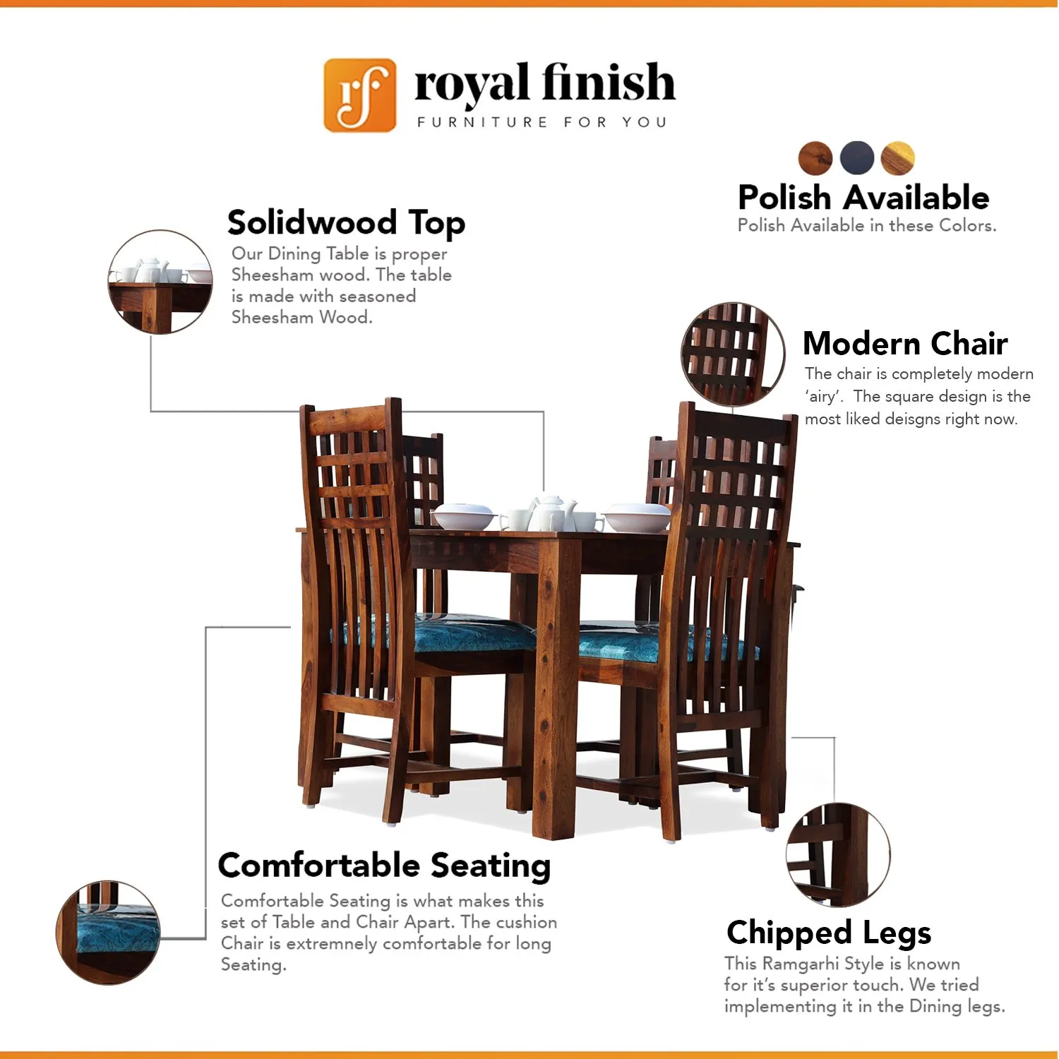 Royal Finish Stride 4 Seater Dining Set in Natural Furniture Sheesham Wood sheesham dining table image 2