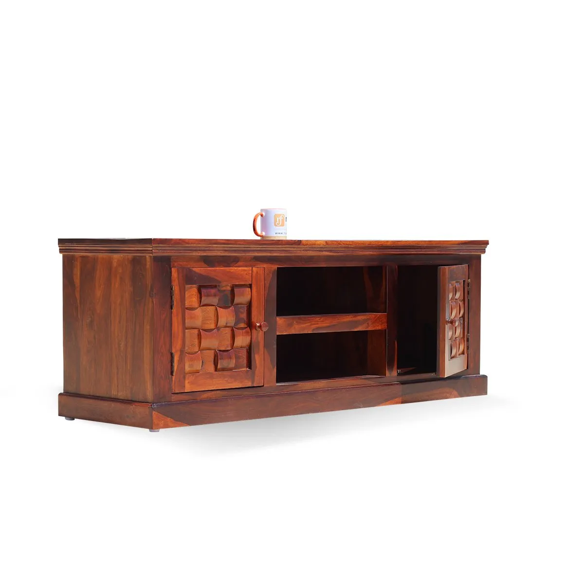 Royal Finish Nivora TV Cabinet in sheesham in Natural Honey Oak Matte Finished wooden bar cabinet image 4