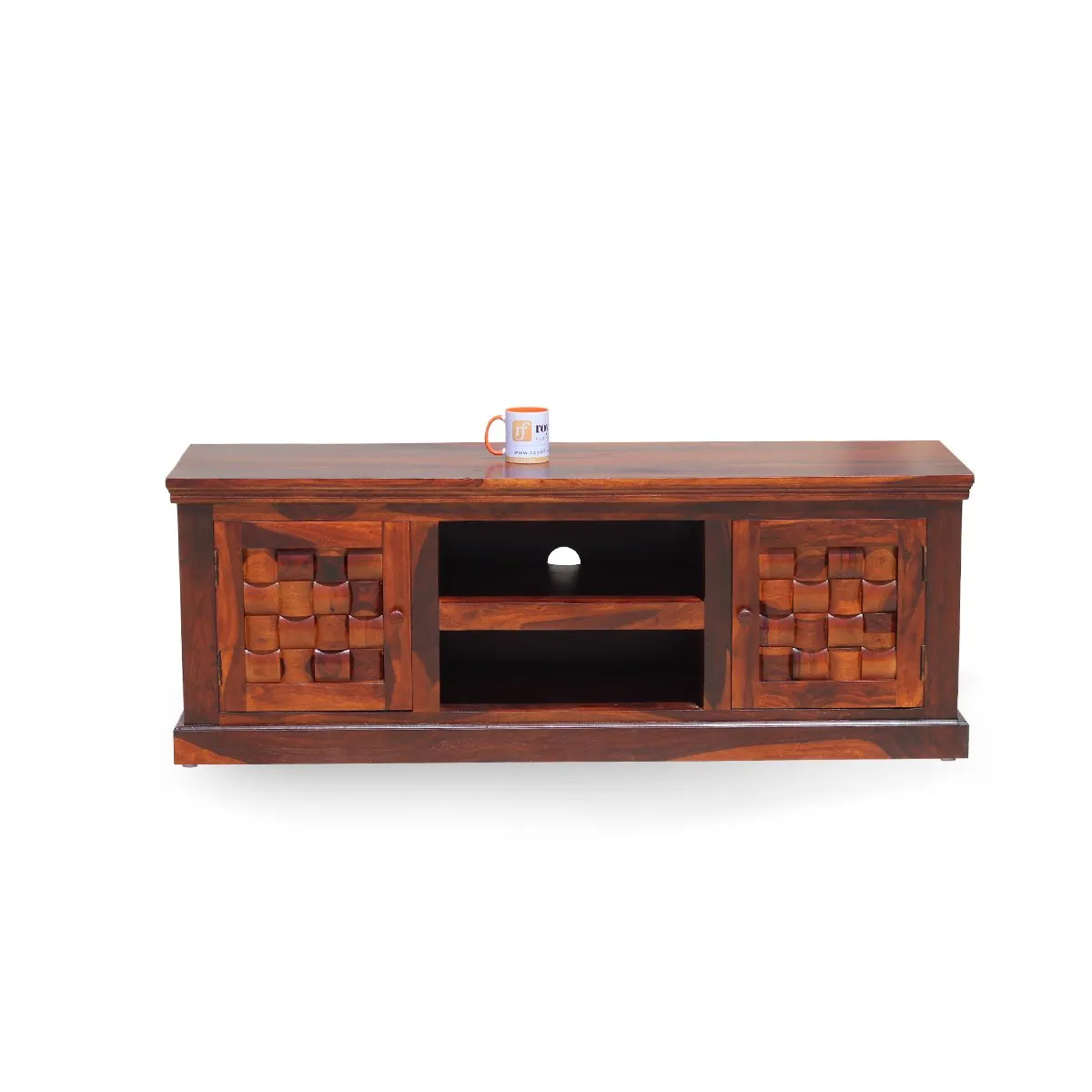 Royal Finish Nivora TV Cabinet in sheesham in Natural Honey Oak Matte Finished wooden bar cabinet image 5