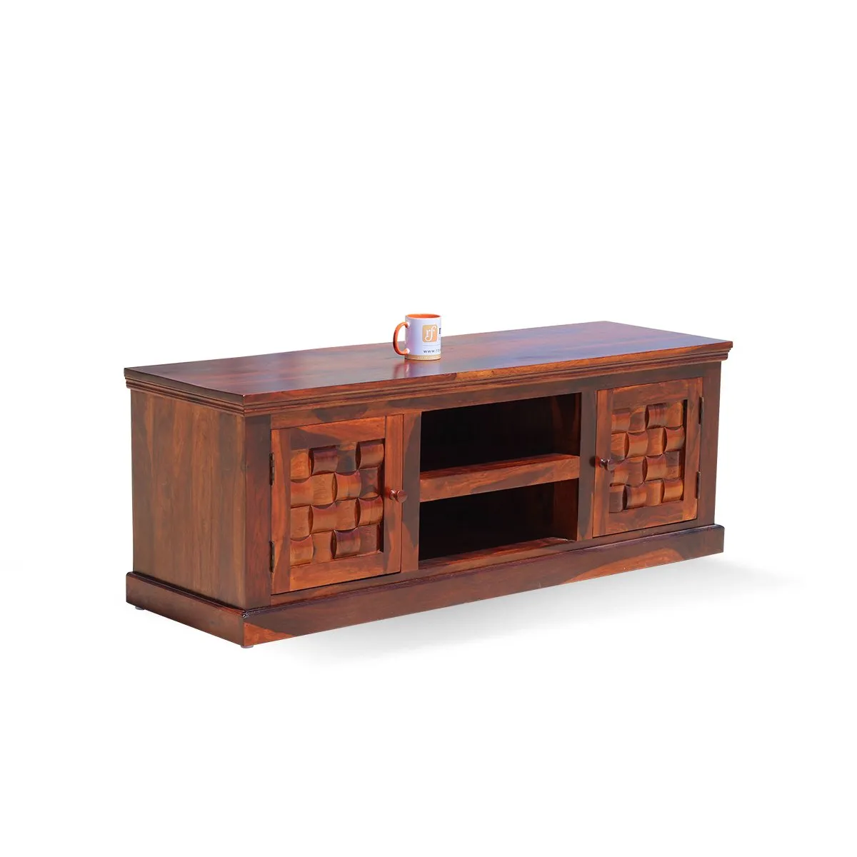 Royal Finish Nivora TV Cabinet in sheesham in Natural Honey Oak Matte Finished wooden bar cabinet image 6