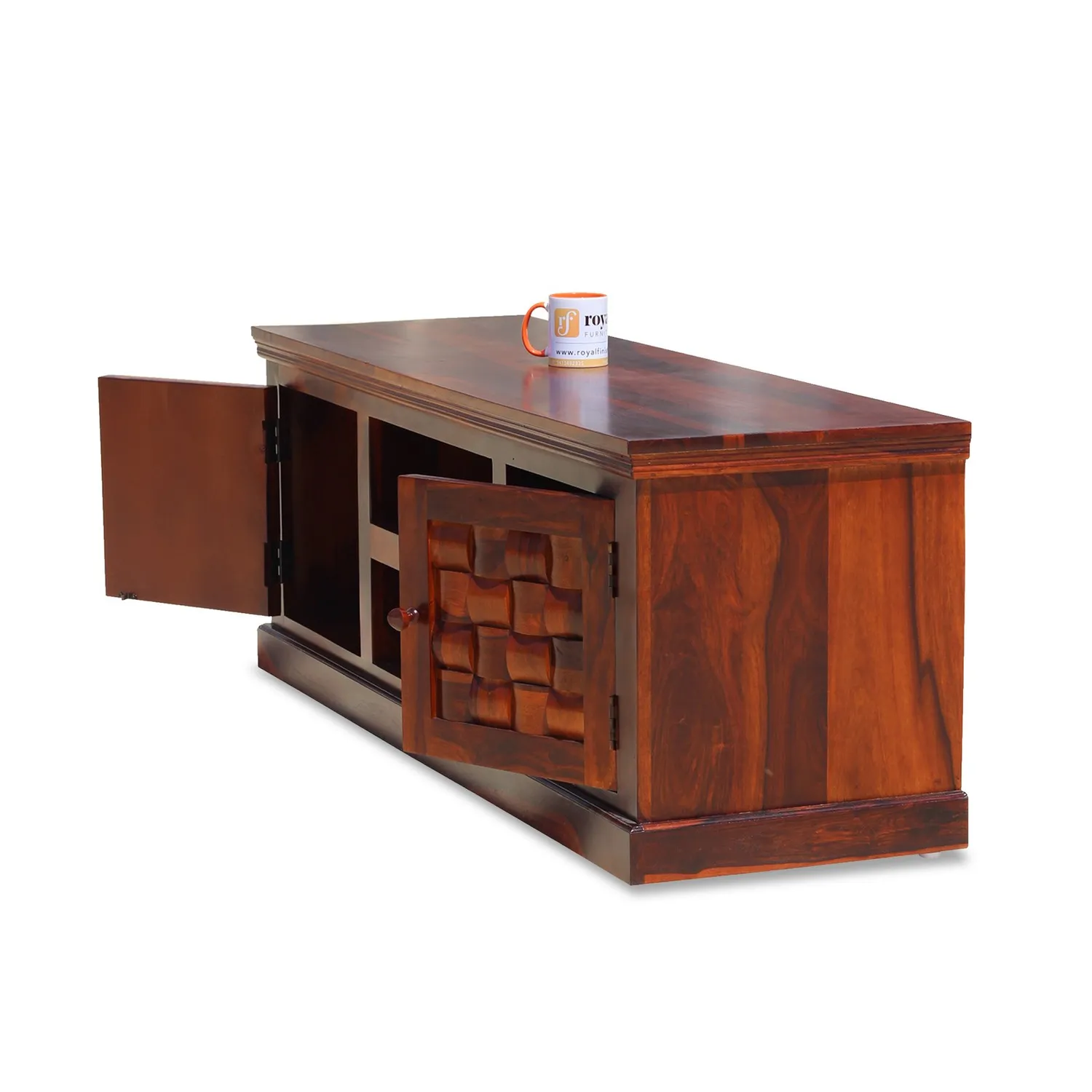 Royal Finish Nivora TV Cabinet in sheesham in Natural Honey Oak Matte Finished wooden bar cabinet image 7