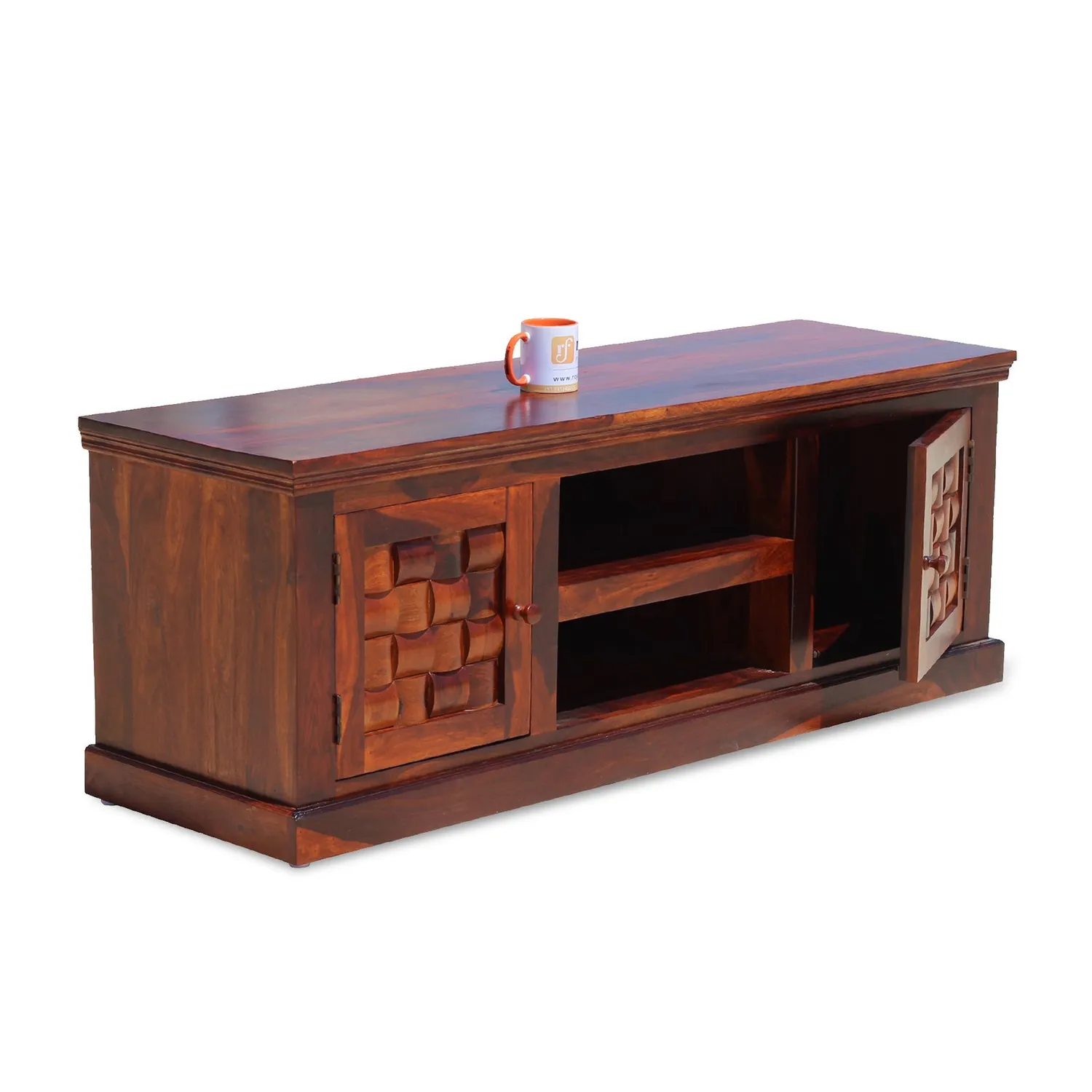 Royal Finish Nivora TV Cabinet in sheesham in Natural Honey Oak Matte Finished wooden bar cabinet image 8