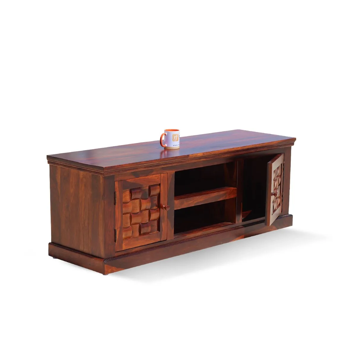 Royal Finish Nivora TV Cabinet in sheesham in Natural Honey Oak Matte Finished wooden bar cabinet image 9