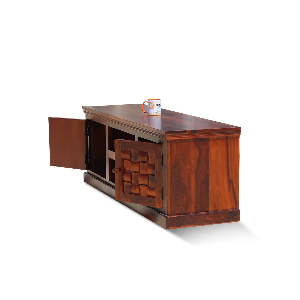 Royal Finish Nivora TV Cabinet in sheesham in Natural Honey Oak Matte Finished wooden bar cabinet image 10