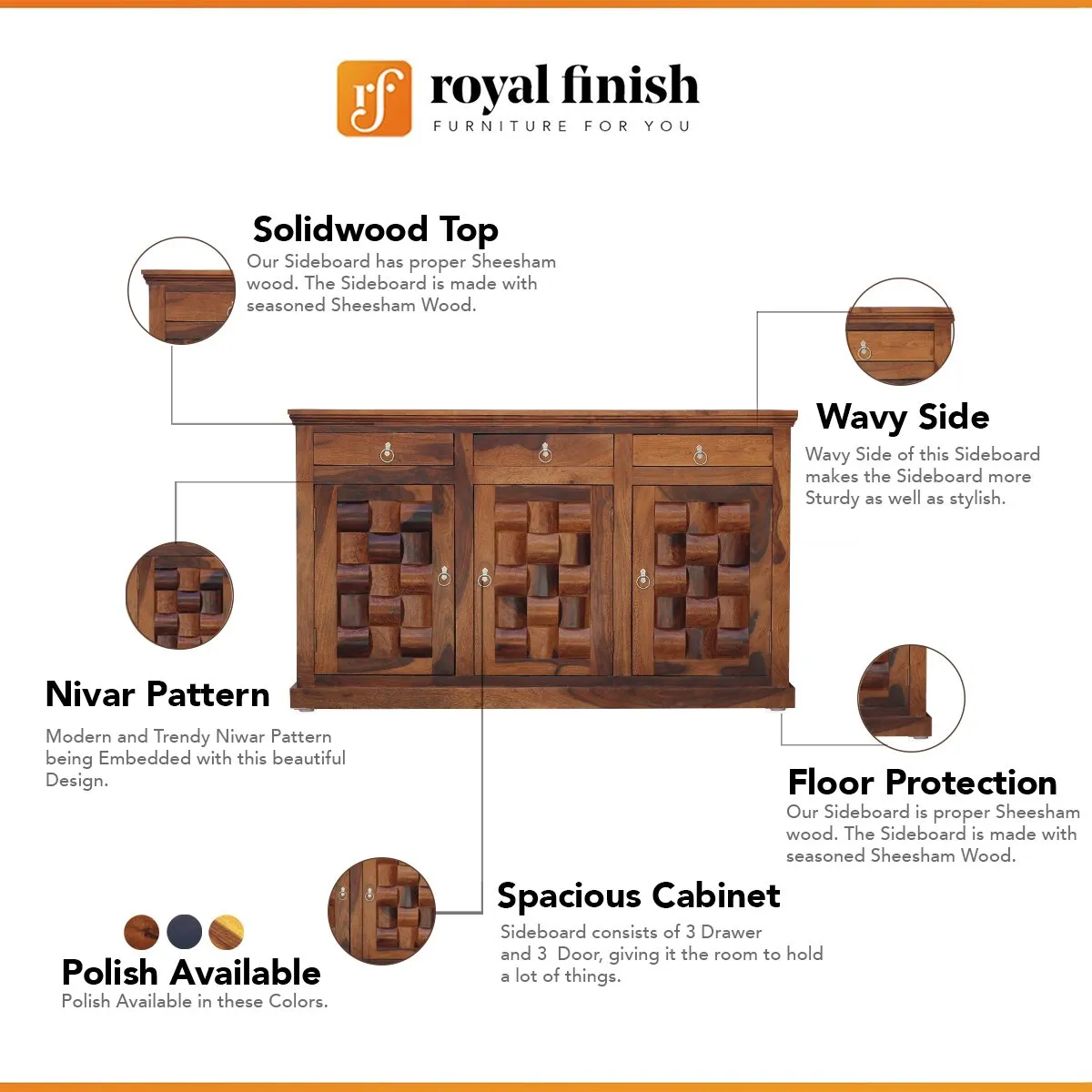 Royal Finish Nivora Sideboard In Sheesham with Natural Honey with Matte Finished sheesham wood furniture image 2