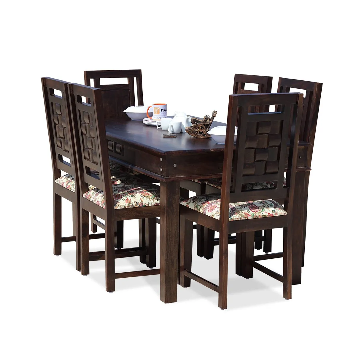 Royal Finish Nivora Moderna Dining in Sheesham with wallnut color Matte polished sheesham dining table image 4