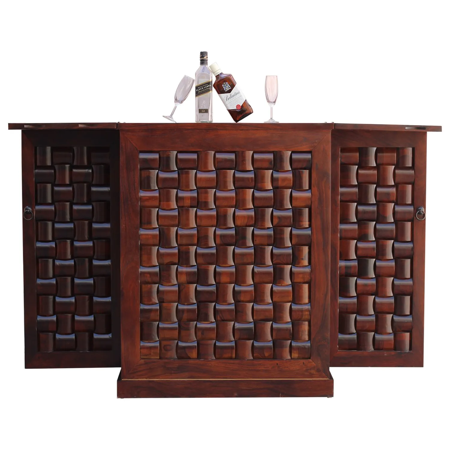 Royal Finish Nivora 2 Door Bar in sheesham with Natural color in Matte polished wooden bar cabinet image 5