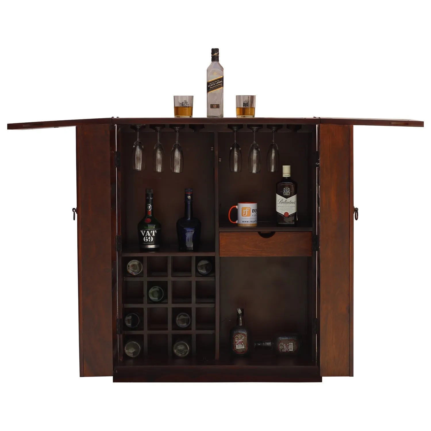 Royal Finish Nivora 2 Door Bar in sheesham with Natural color in Matte polished wooden bar cabinet image 9