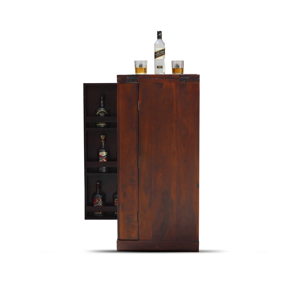 Royal Finish Nivora 2 Door Bar in sheesham with Natural color in Matte polished wooden bar cabinet image 10