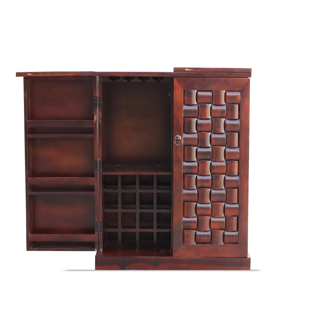 Royal Finish Nivora 2 Door Bar in sheesham with Natural color in Matte polished wooden bar cabinet image 11