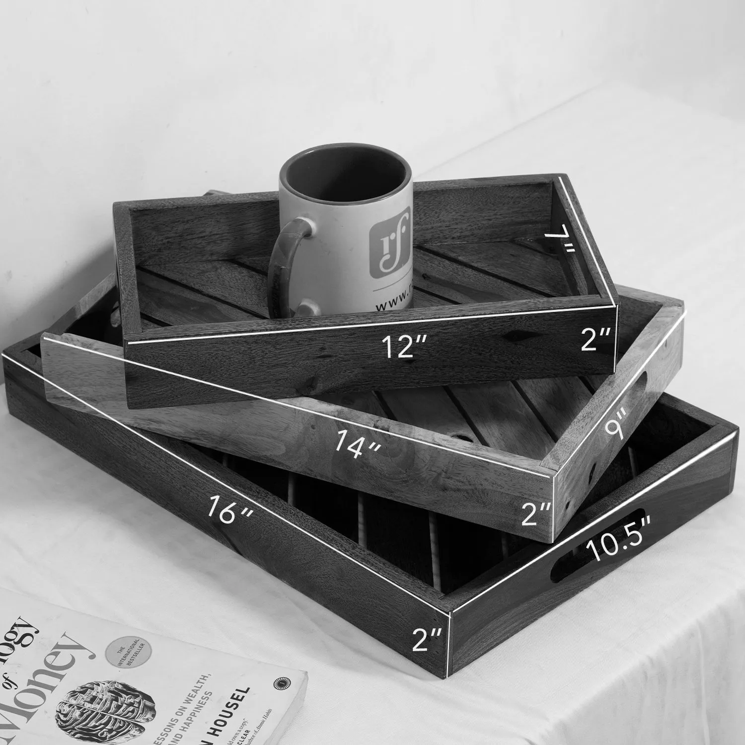 Royal Finish Sheesham Wood Serving Tray Set, Natural Colour with Matte Finish sheesham wood furniture image 3