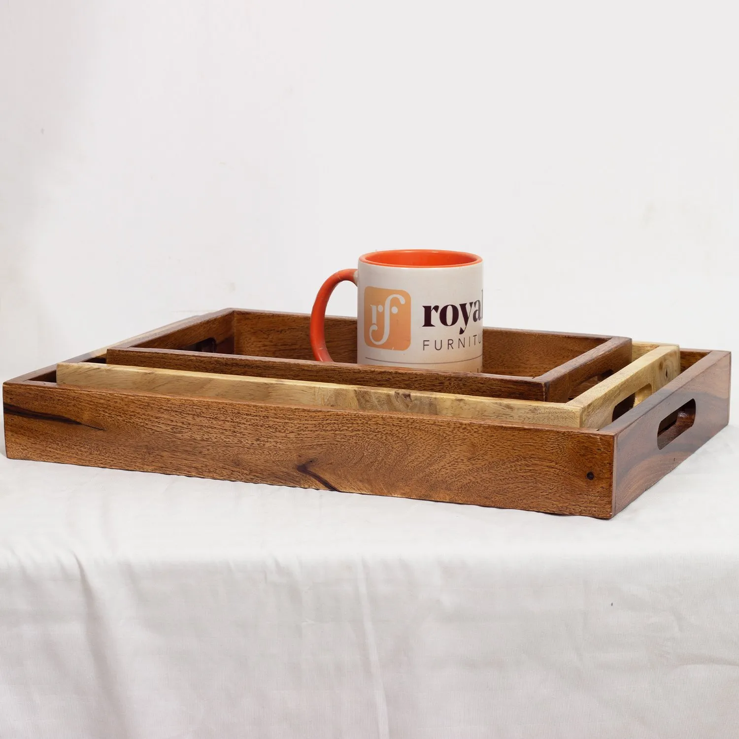 Royal Finish Sheesham Wood Serving Tray Set, Natural Colour with Matte Finish sheesham wood furniture image 5