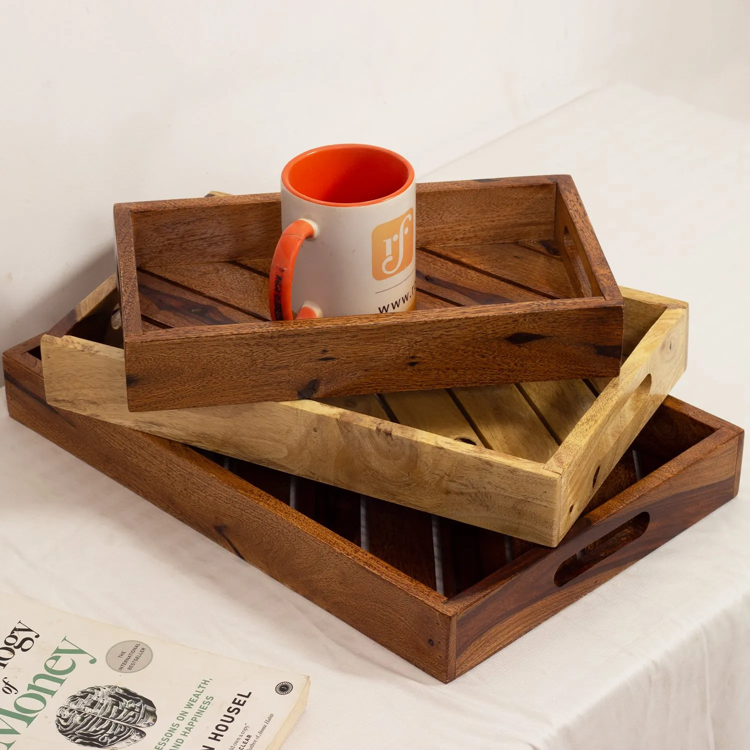 Royal Finish Sheesham Wood Serving Tray Set, Natural Colour with Matte Finish sheesham wood furniture image 6