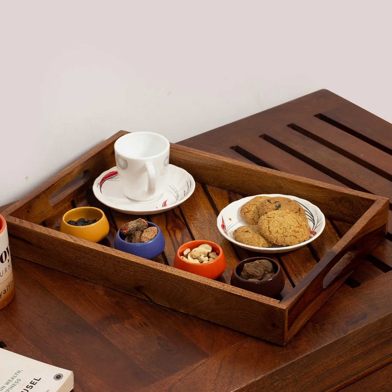 Royal Finish Sheesham Wood Serving Tray Set, Natural Colour with Matte Finish sheesham wood furniture image 12